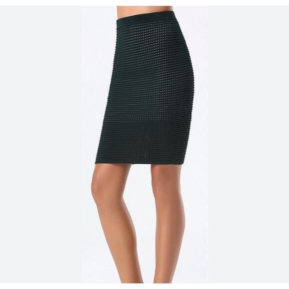 BEBE GREEN open KNIT SKIRT Richly textured bodycon midi form fitting - Picture 1 of 4